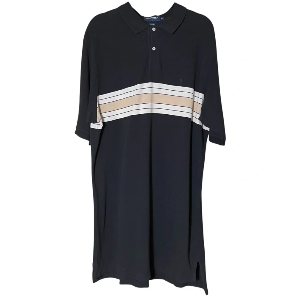 Polo Golf‎ Ralph Lauren Men’s XL Black Striped Polo Shirt Cotton Short Sleeve